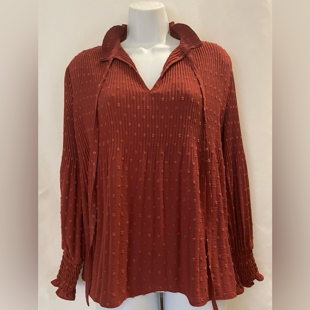 Max Studio Women's Long Sleeve Blouse Tie Neck XS